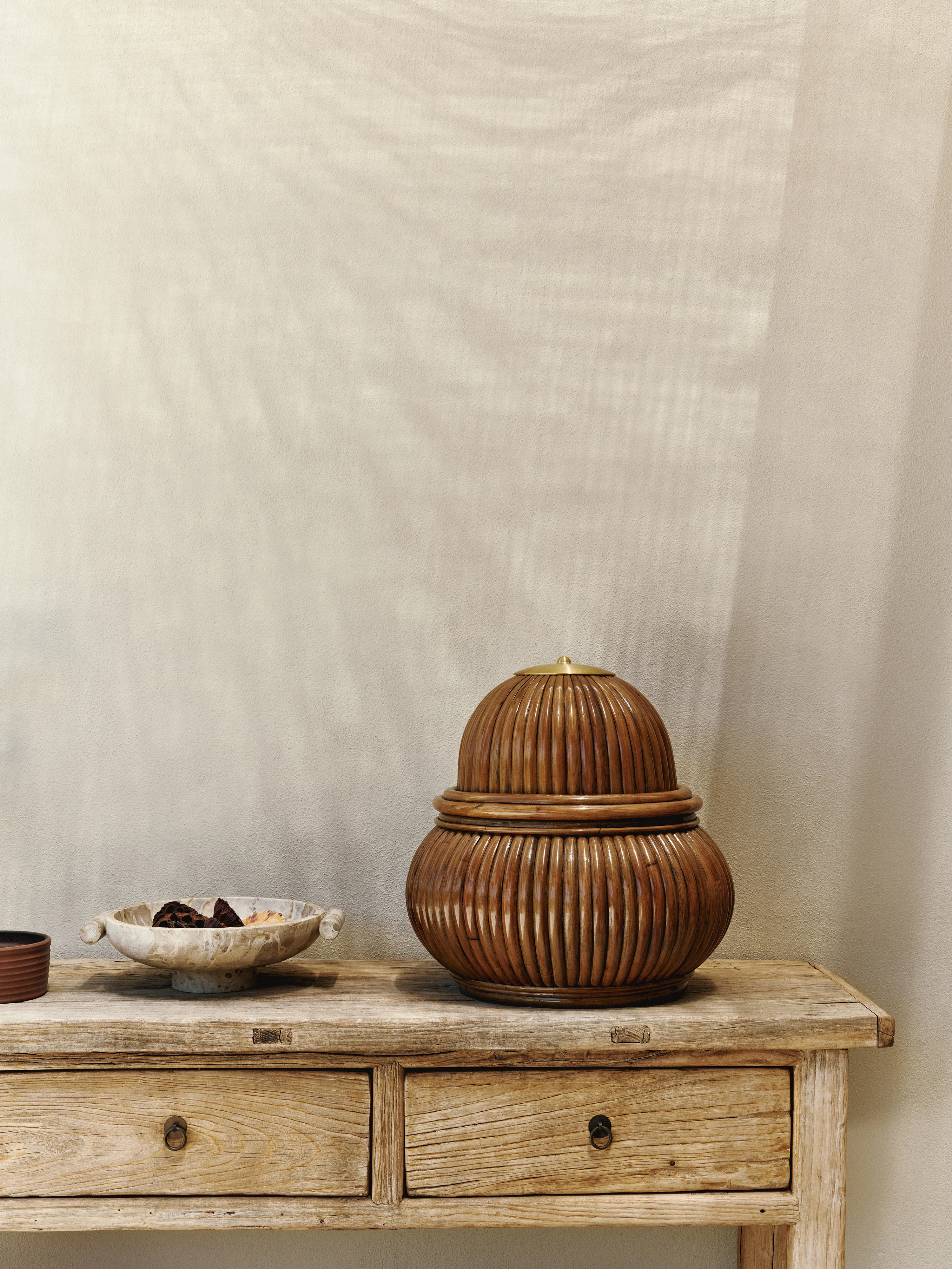 Kleine Stehlampe Bohemian aus Rattan