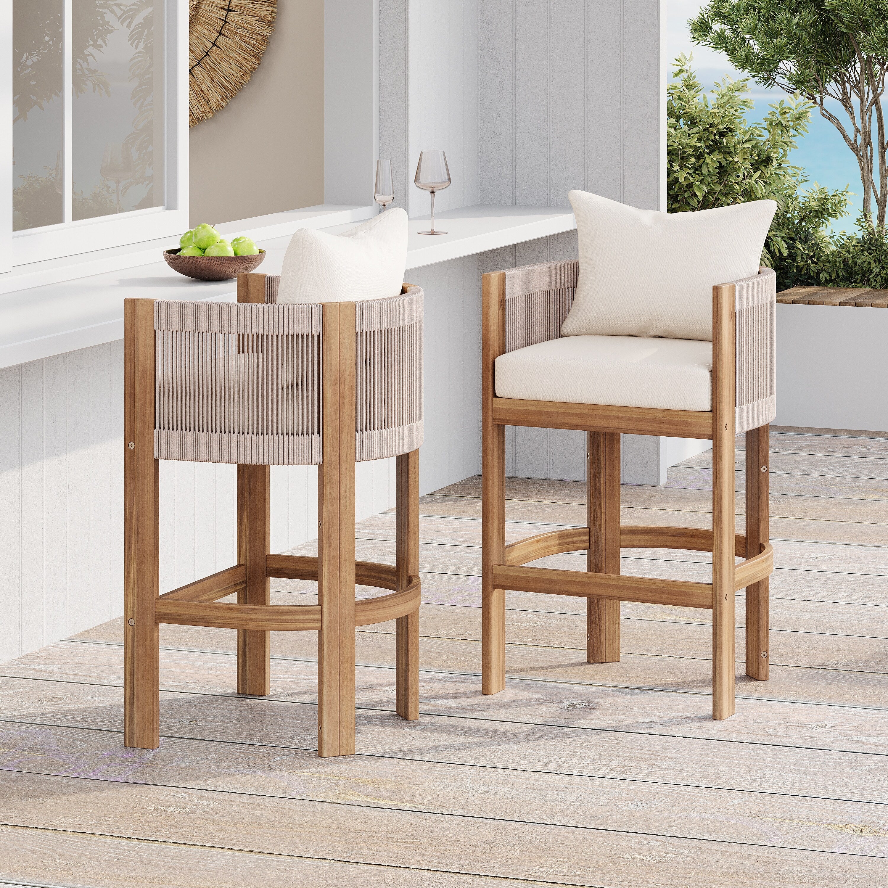 Christopher Knight Home - Martinez Outdoor Acacia Wood Barstools (Set of 2)