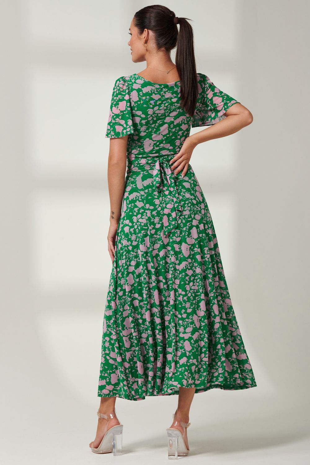 Jolie Moi Paityn Angel Sleeve Mesh Maxi Dress