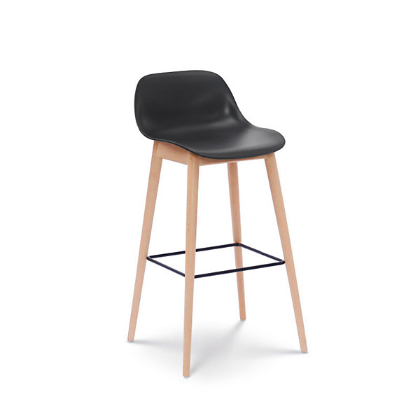Lot de 2 tabourets de bar noirs style scandinave avec pieds en bois naturel Hauteur 66 cm