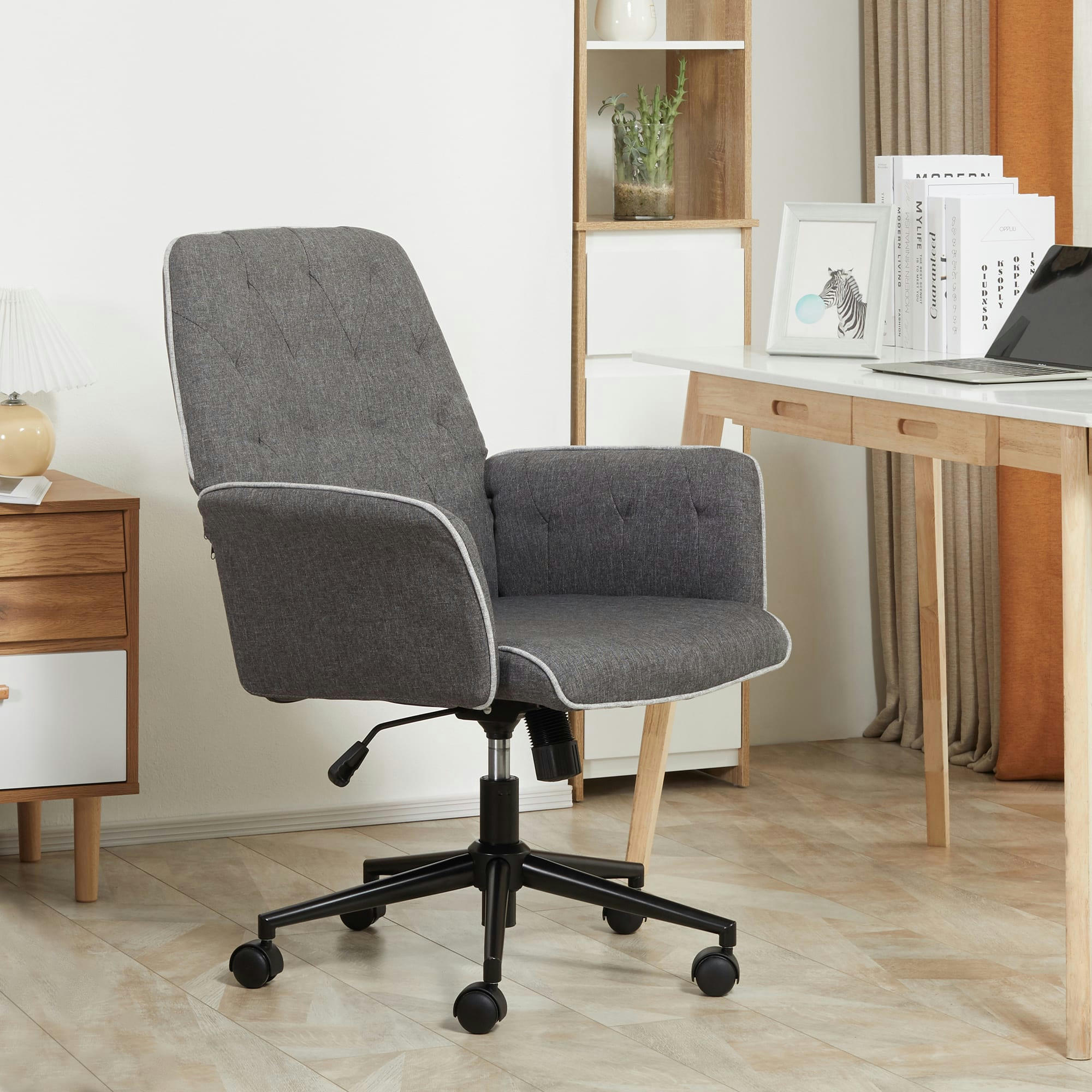 - Fauteuil de bureau capitonné tissu gris chiné