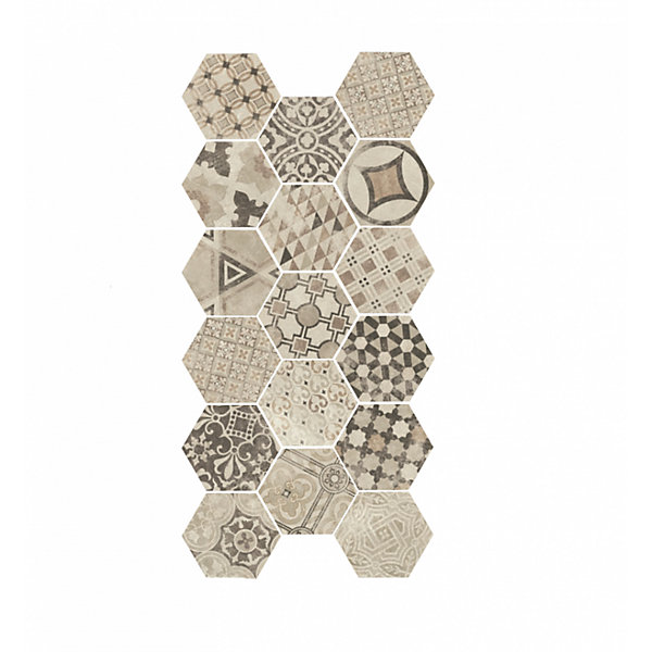 Carrelage sol / mur hexagonal effet ciment patchwork beige 17,5x20 cm HEXATILE CEMENT GARDEN SAND