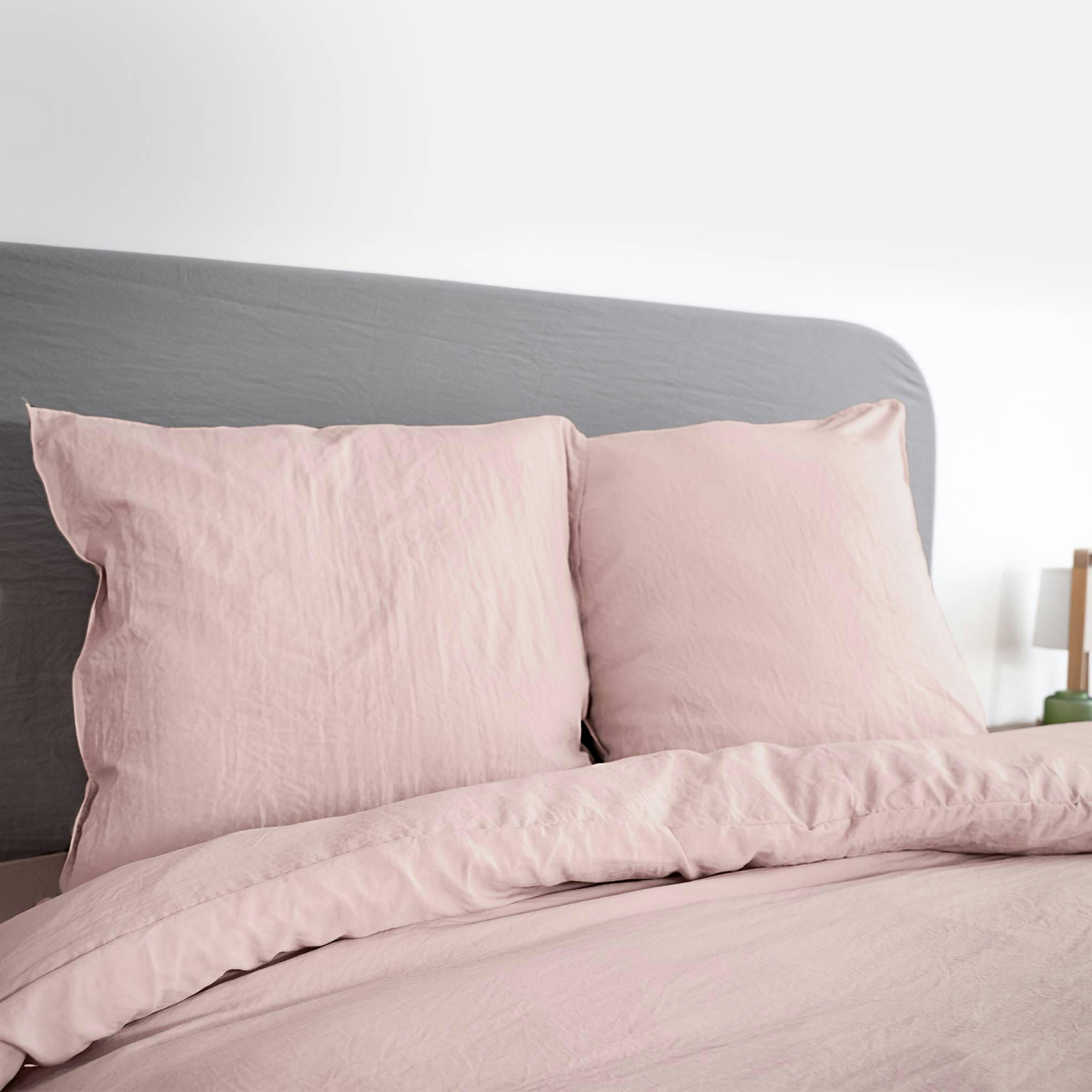 LUNA - Parure de lit microfibre rose poudré 260 x 240cm