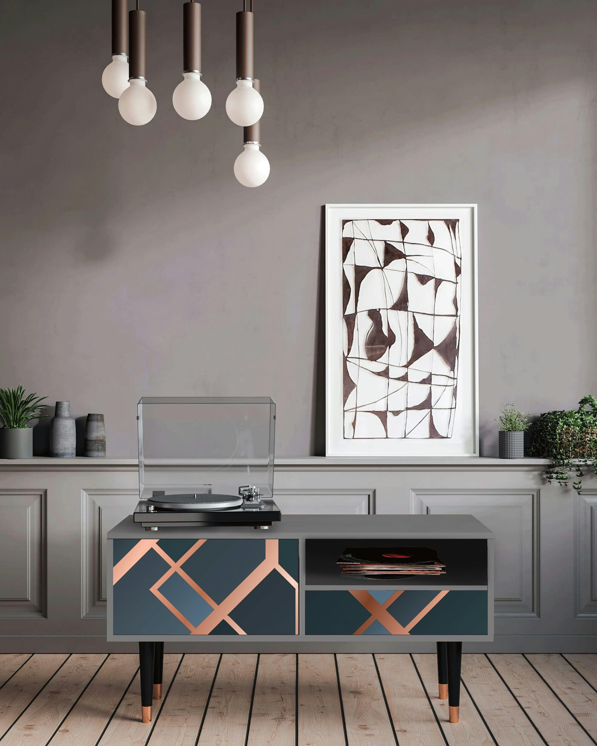 ASHY 1920' - Meuble TV  bleu-vert 1 tiroir et 1 porte L 115 cm