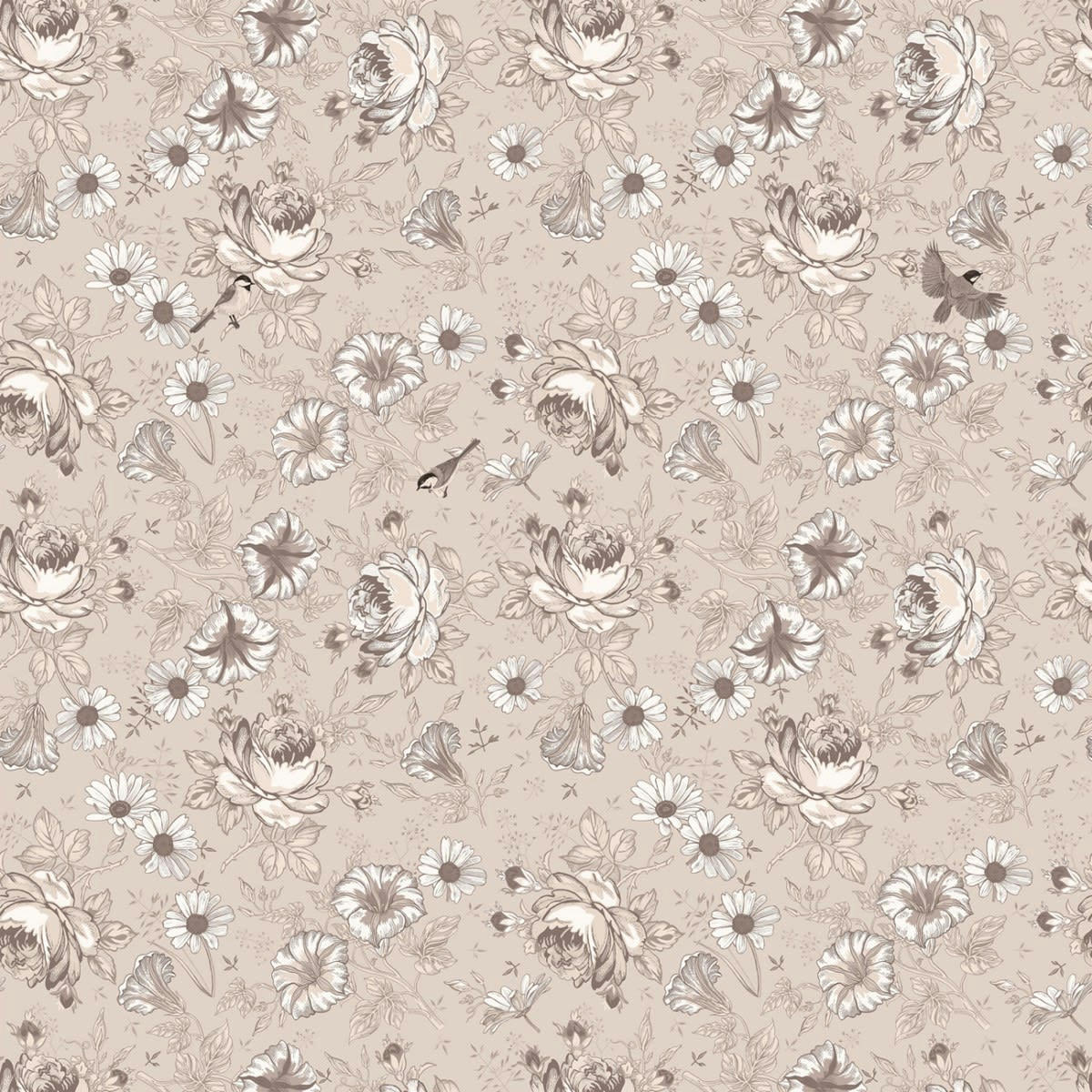 AMÉLIA - Papier peint panoramique motif floral Beige argile 288x280cm