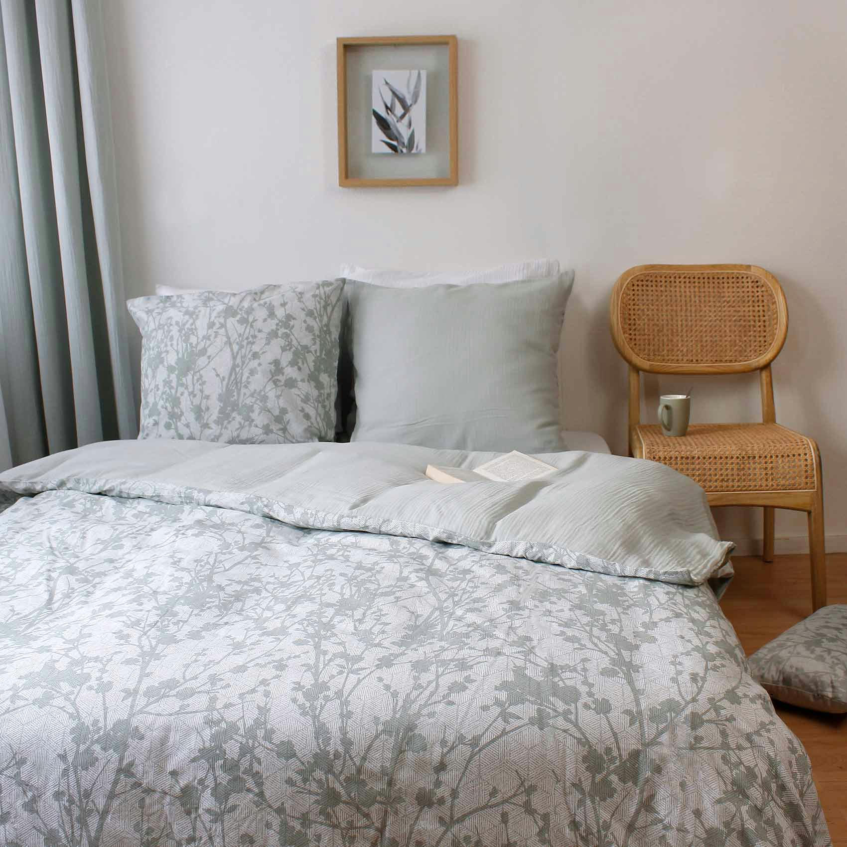 - Parure de lit 100 % coton gris 240 x 220 cm