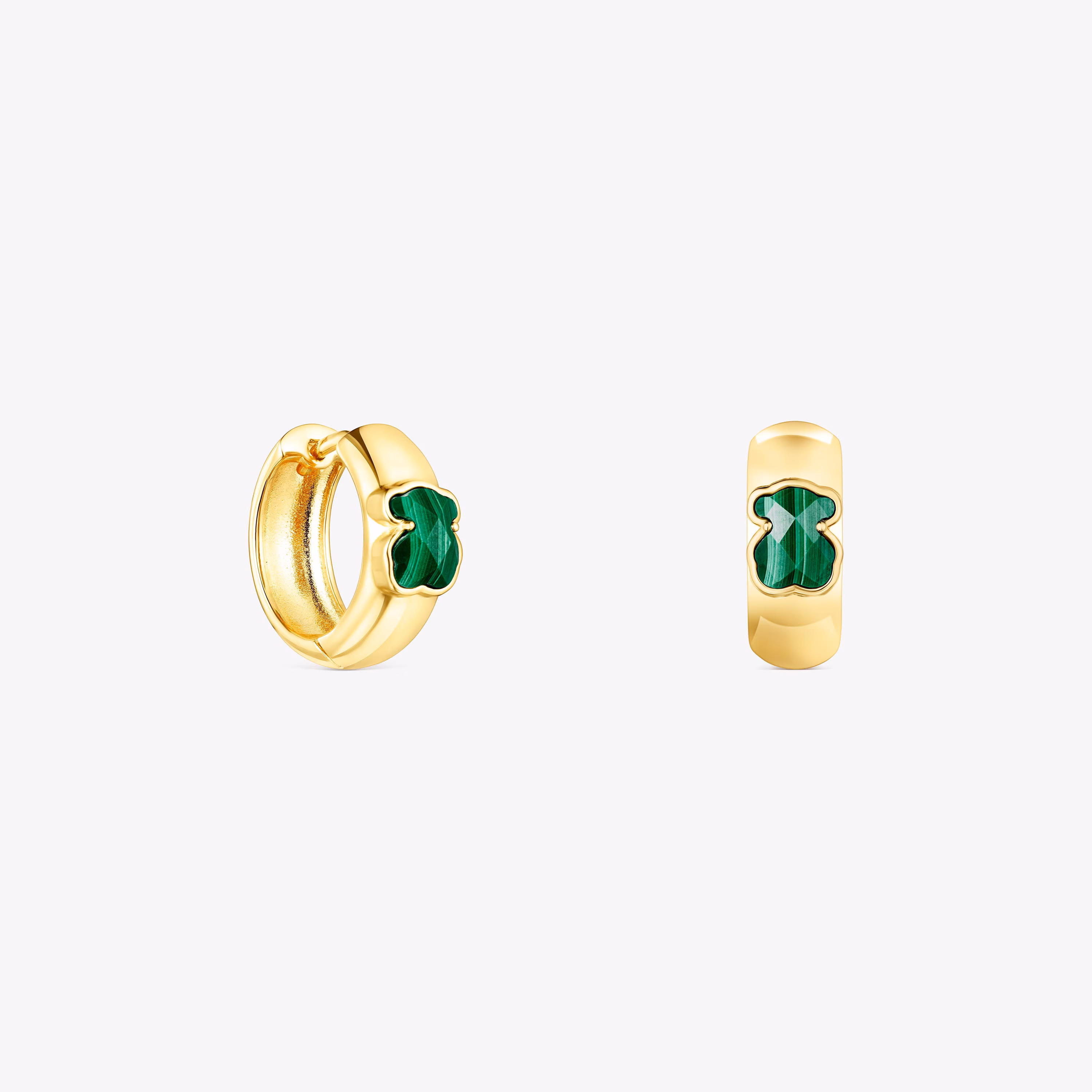 Pendientes pequeños con baño de oro 18 kt sobre plata y malaquita Icon Color