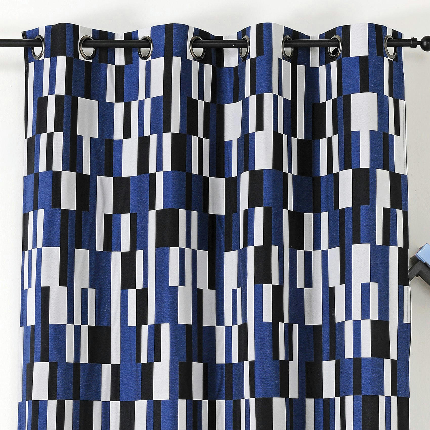 - Rideau à jacquard damier polyester/jacquard bleu 140x260 cm