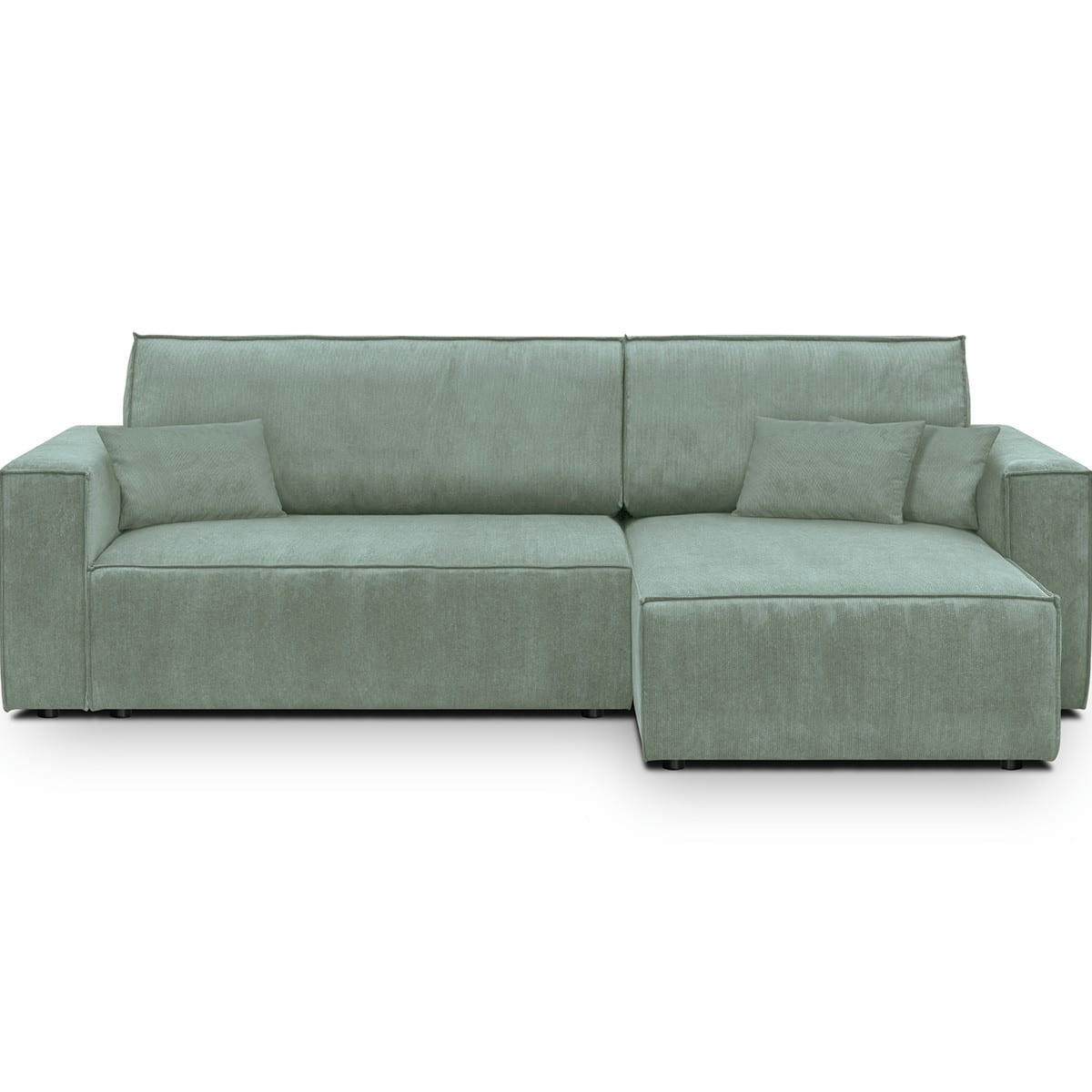 LIVIA NEW - Canapé d'angle convertible 4 places en velours fines côtes beu clair