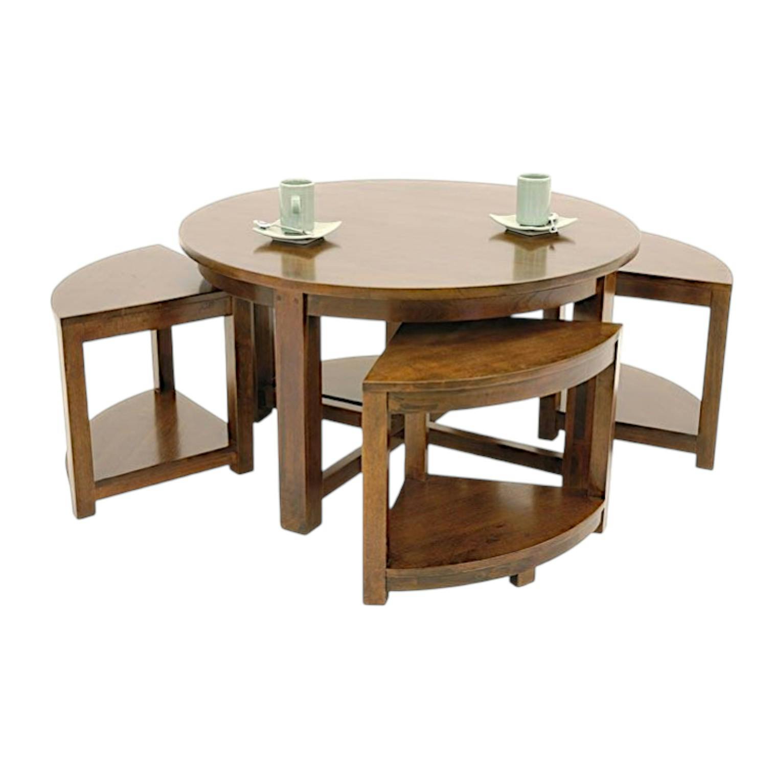 Table basse hévéa D76cm   4 tabourets MAORI