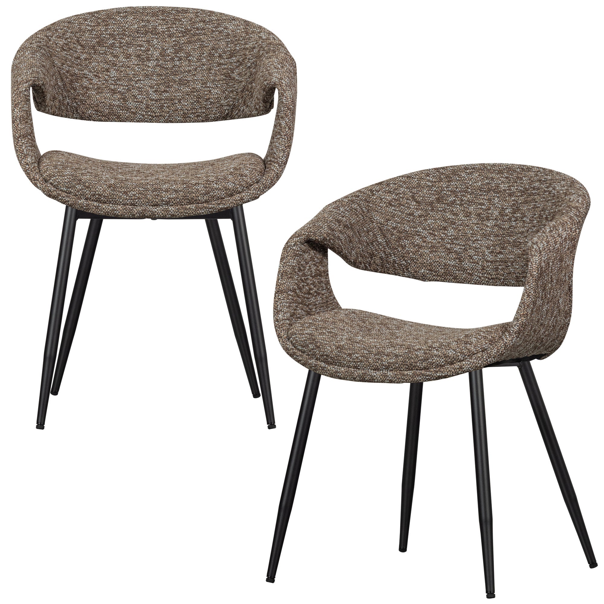 WOOOD eetkamerstoelen metalen zwarte poot Yossi - Bruin - Set van 2