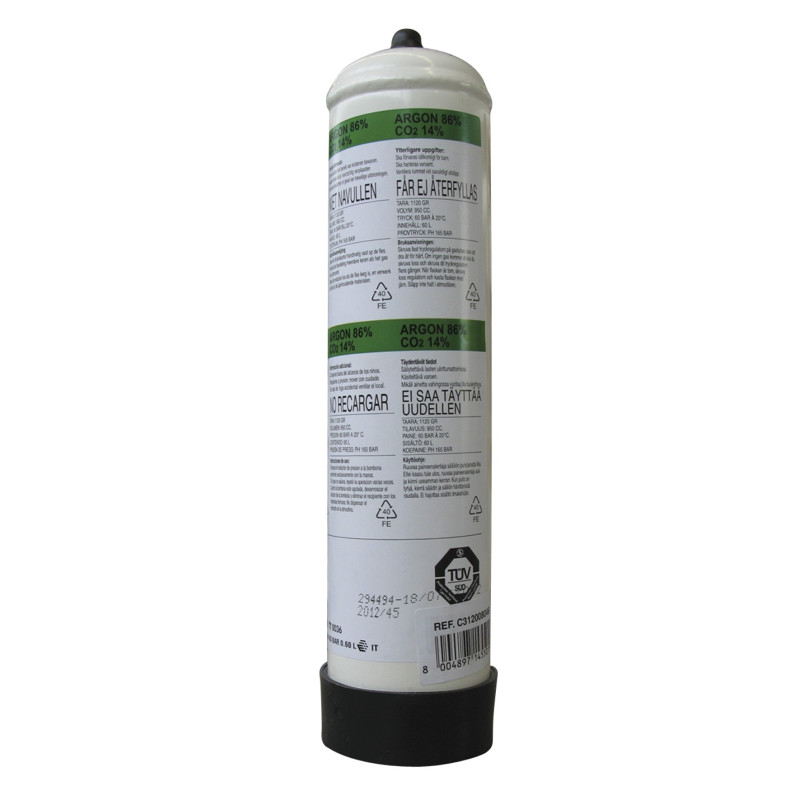 Bouteille jetable 86% argon et 14% CO2 1 L