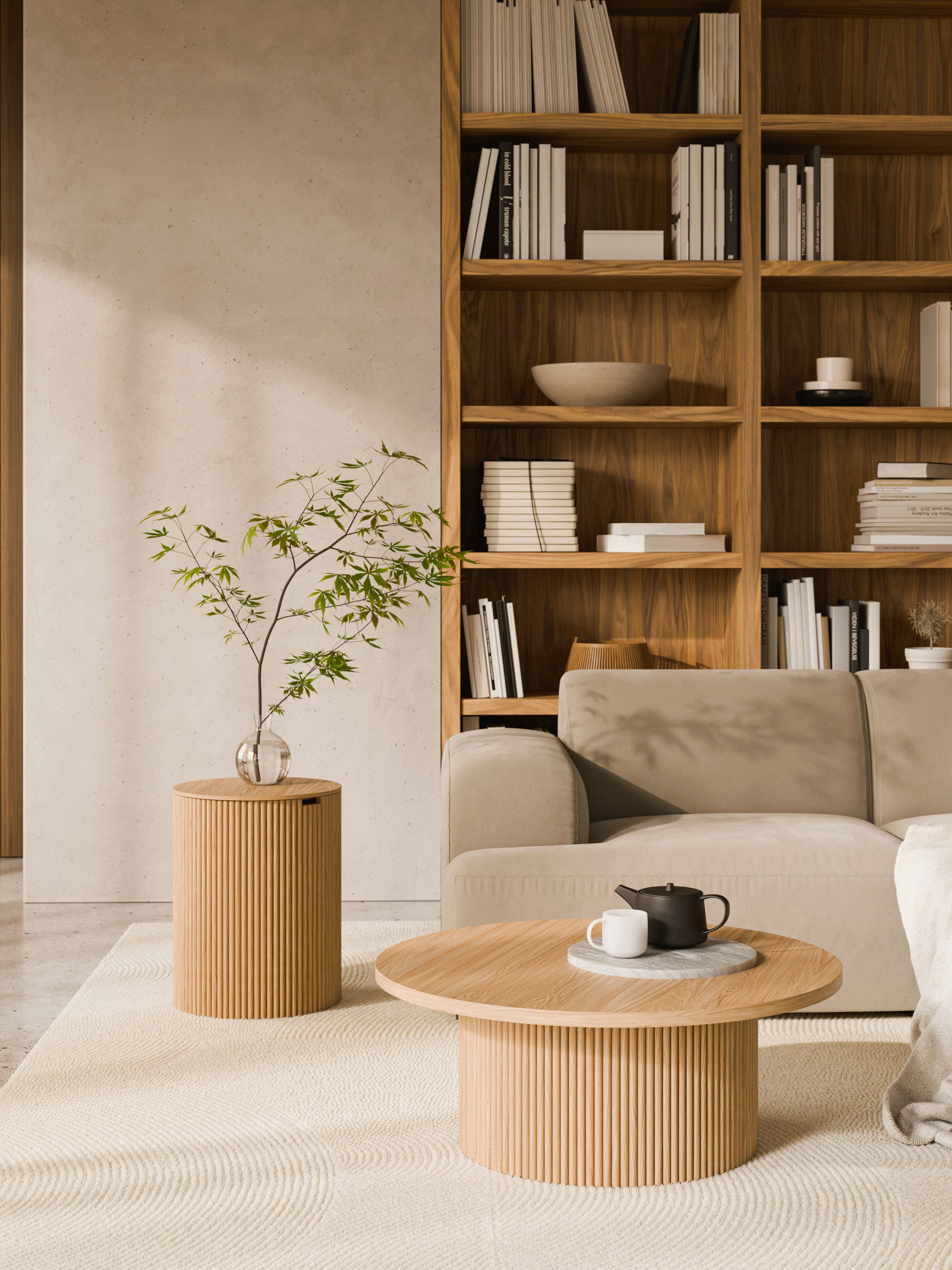 Runder Holz-Beistelltisch Nele mit Stauraum