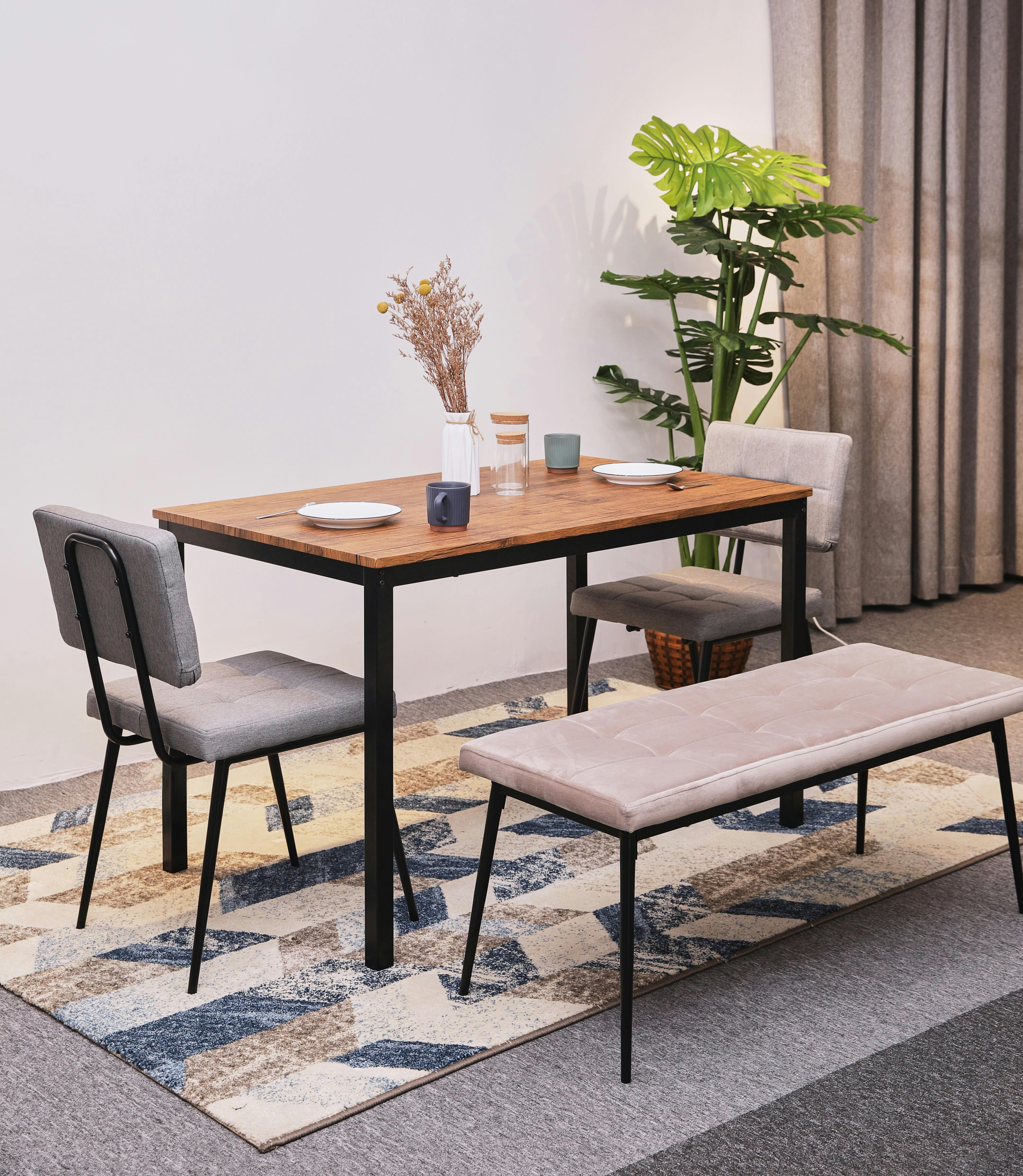 - Table a manger 4 personnes en métal et bois marron L120