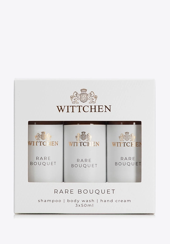 Podróżny zestaw kosmetyków szampon, żel, krem do rąk Rare Bouquet