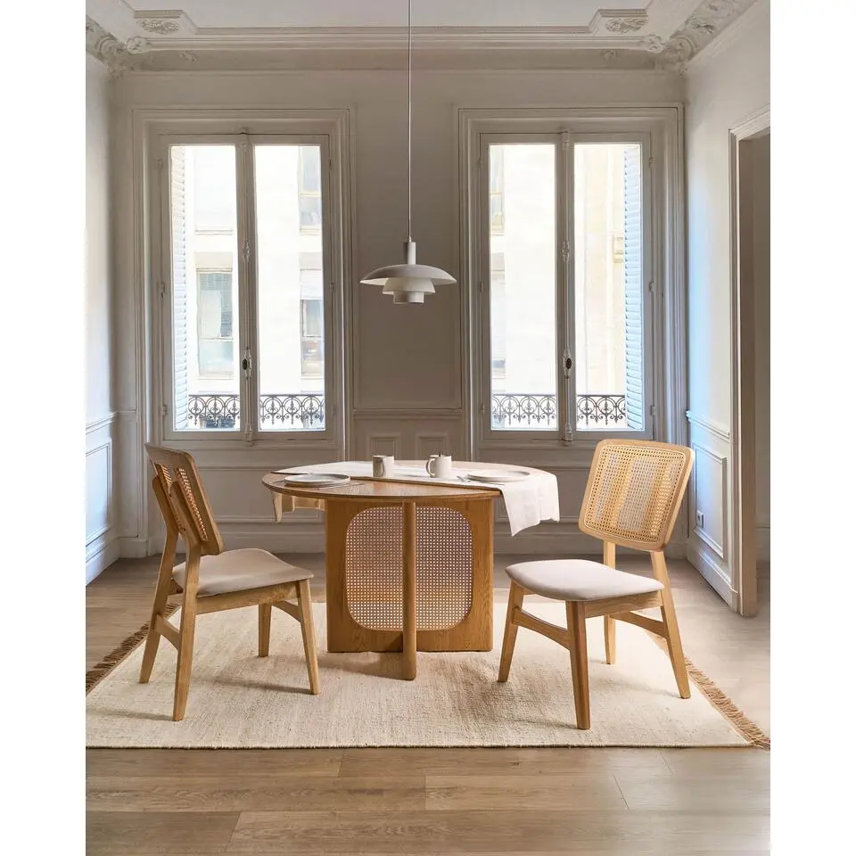 ALCOVA - Eetkamerstoel set van 2 - Lichtbruin - Rubberhout/Polyester