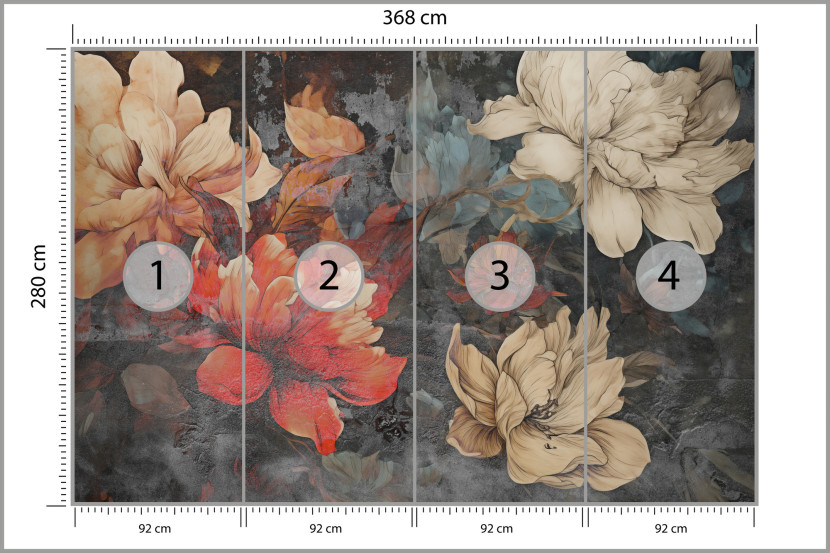 Fototapeta Abstrakcyjne Piwonie Styl Vintage 368x280cm
