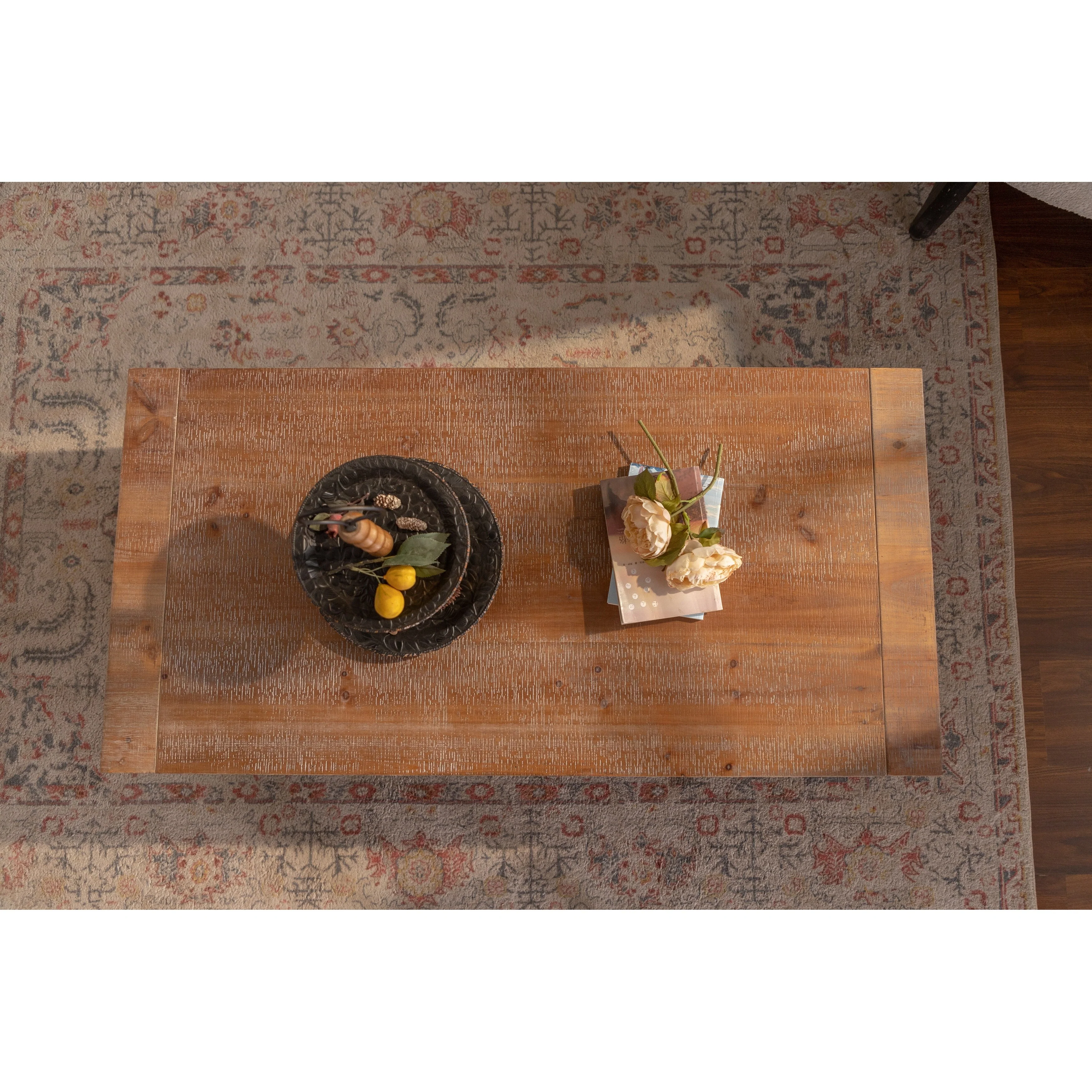 Rectangle Coffee Table with Solid Wood for Living Room,Large 2-Tier Rustic Coffee Table with Storage Shelf,Office and Apartment