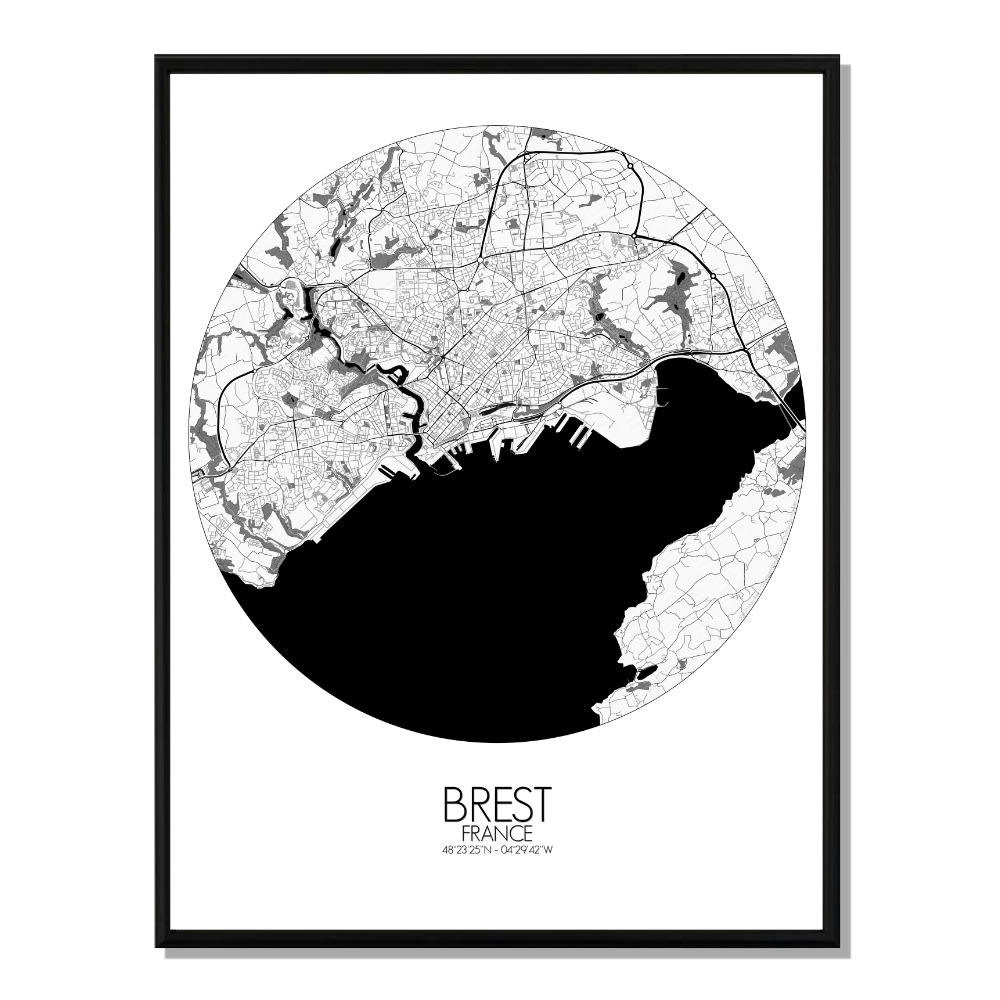 - Affiche Brest Carte ronde 40x50