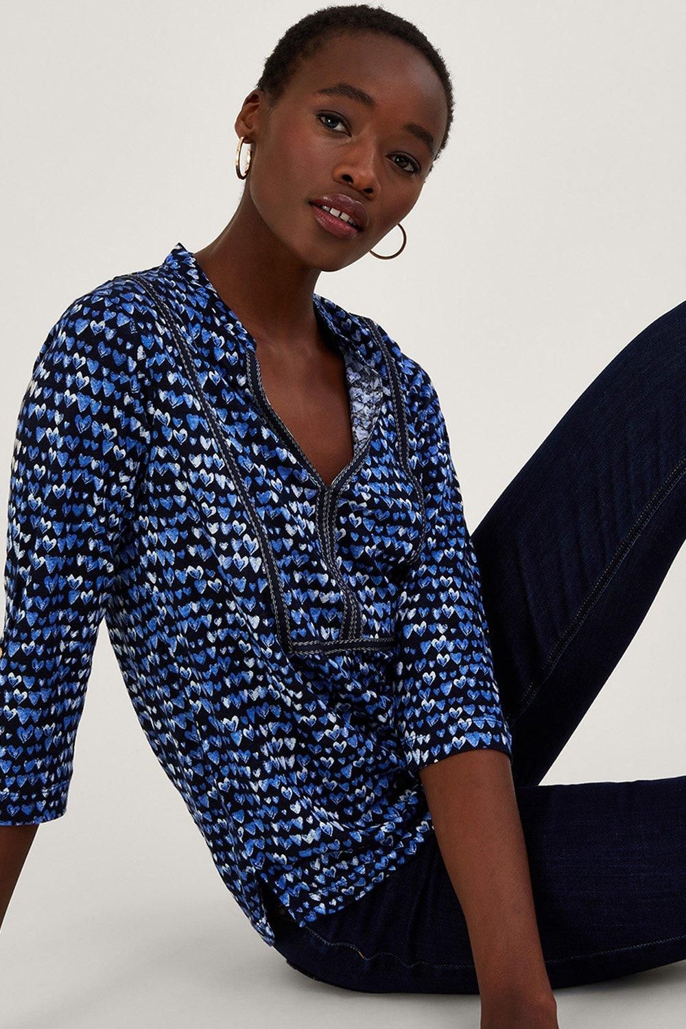 Monsoon Heart Print Linen Top