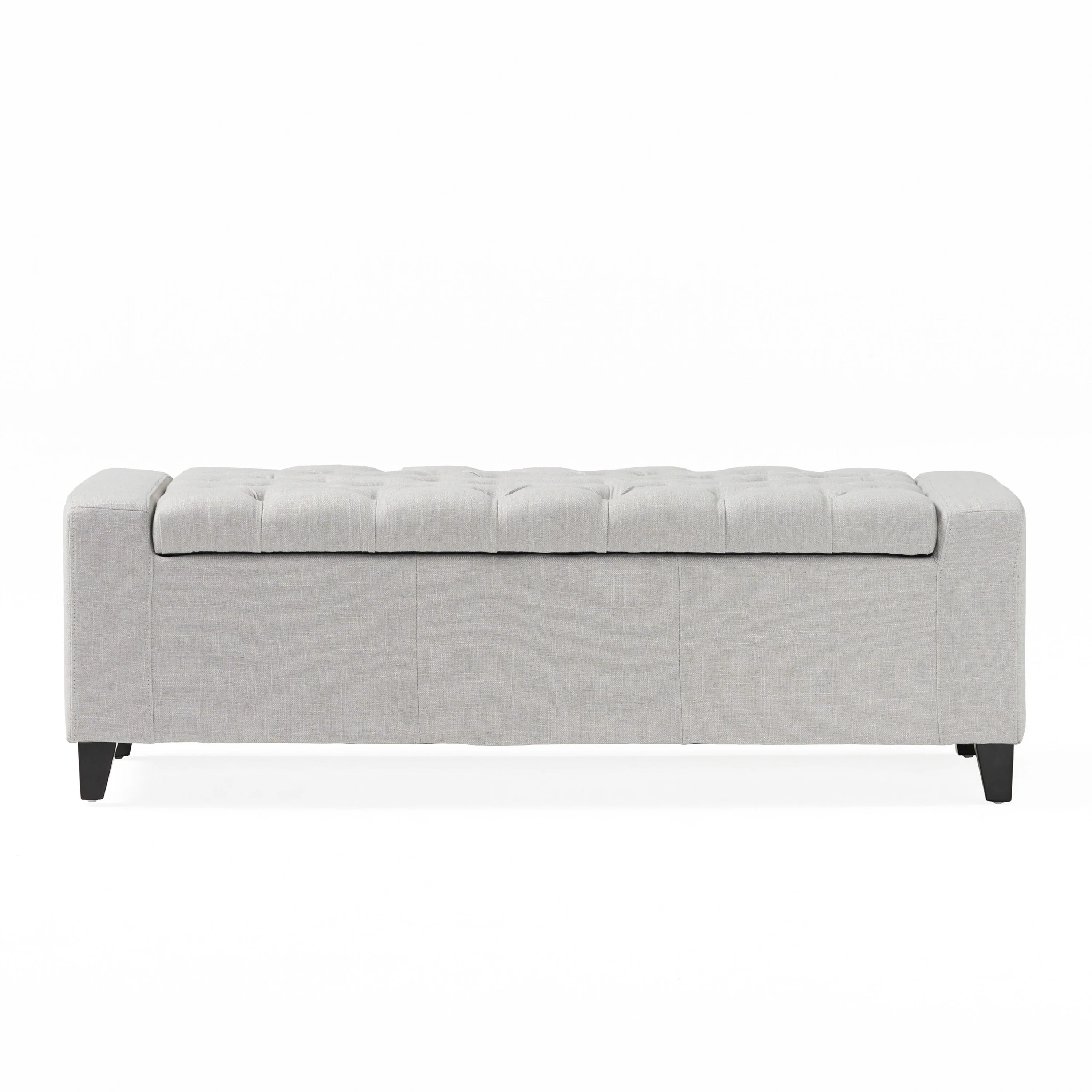 Liani Storage Ottoman Bench, Light Gray Fabric, Tufted Top, 51 Inch