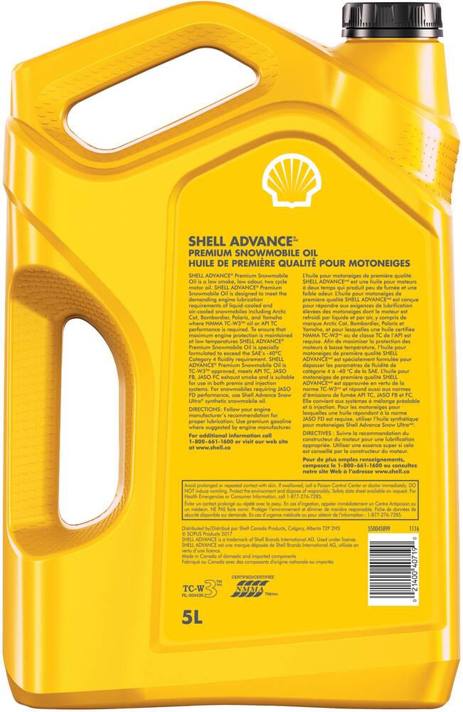 Shell Advance 2-Stroke Premium Snowmobile Oil, 5-L
