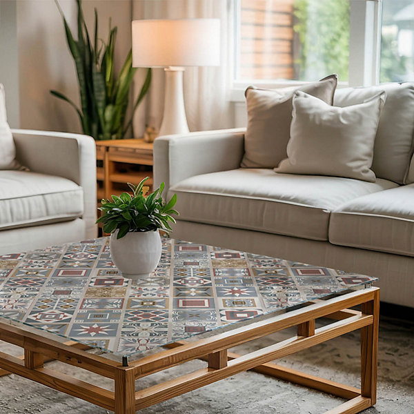Dessus de table en verre trempé Wallfluent 50x50 cm Motif mosaïque avec ornements