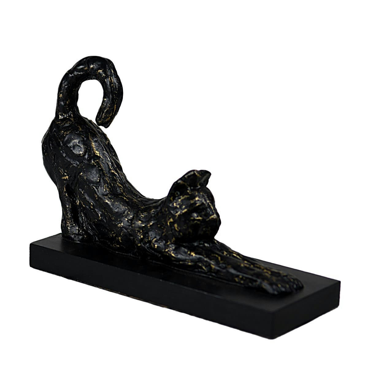 SCAT - Statuette chat couché h 15 cm  bronze/or 22x8x15 cm