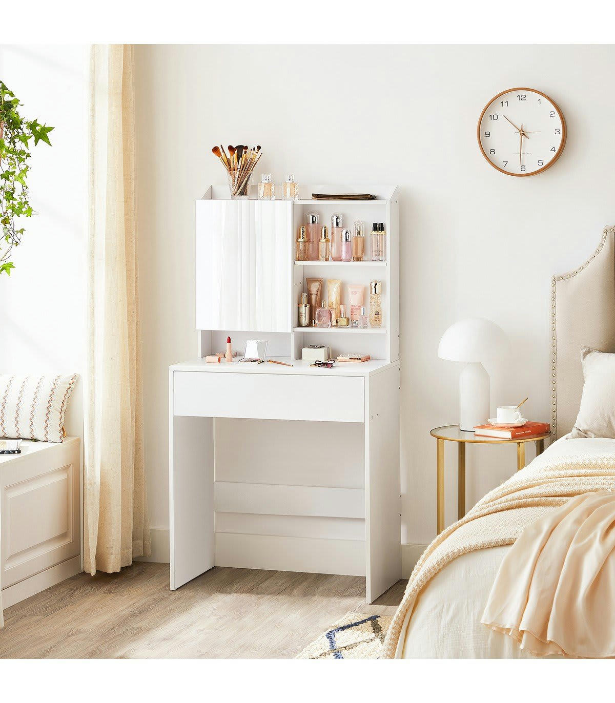 - Coiffeuse 1 tiroir et 3 étagères avec miroir - H136 cm