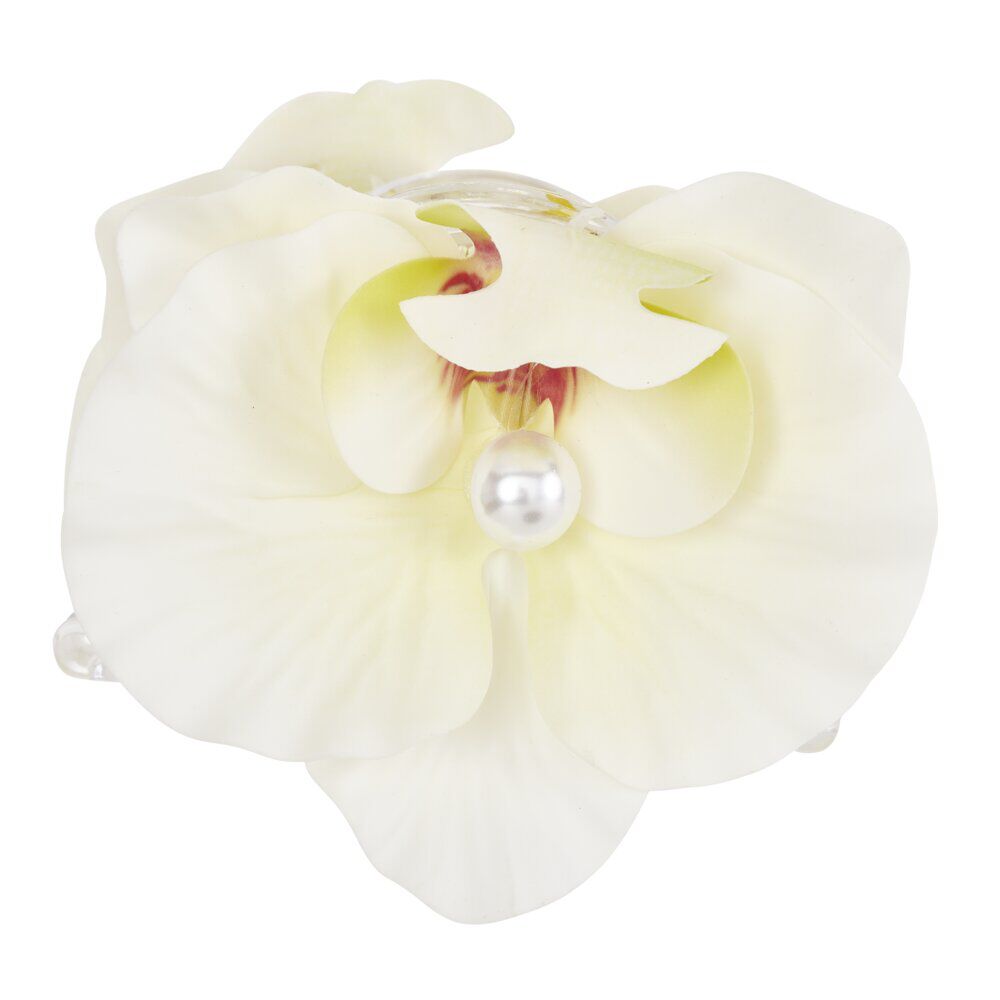 Pince cheveux plastique perle nacrée fleur orchidée jaune L12cm