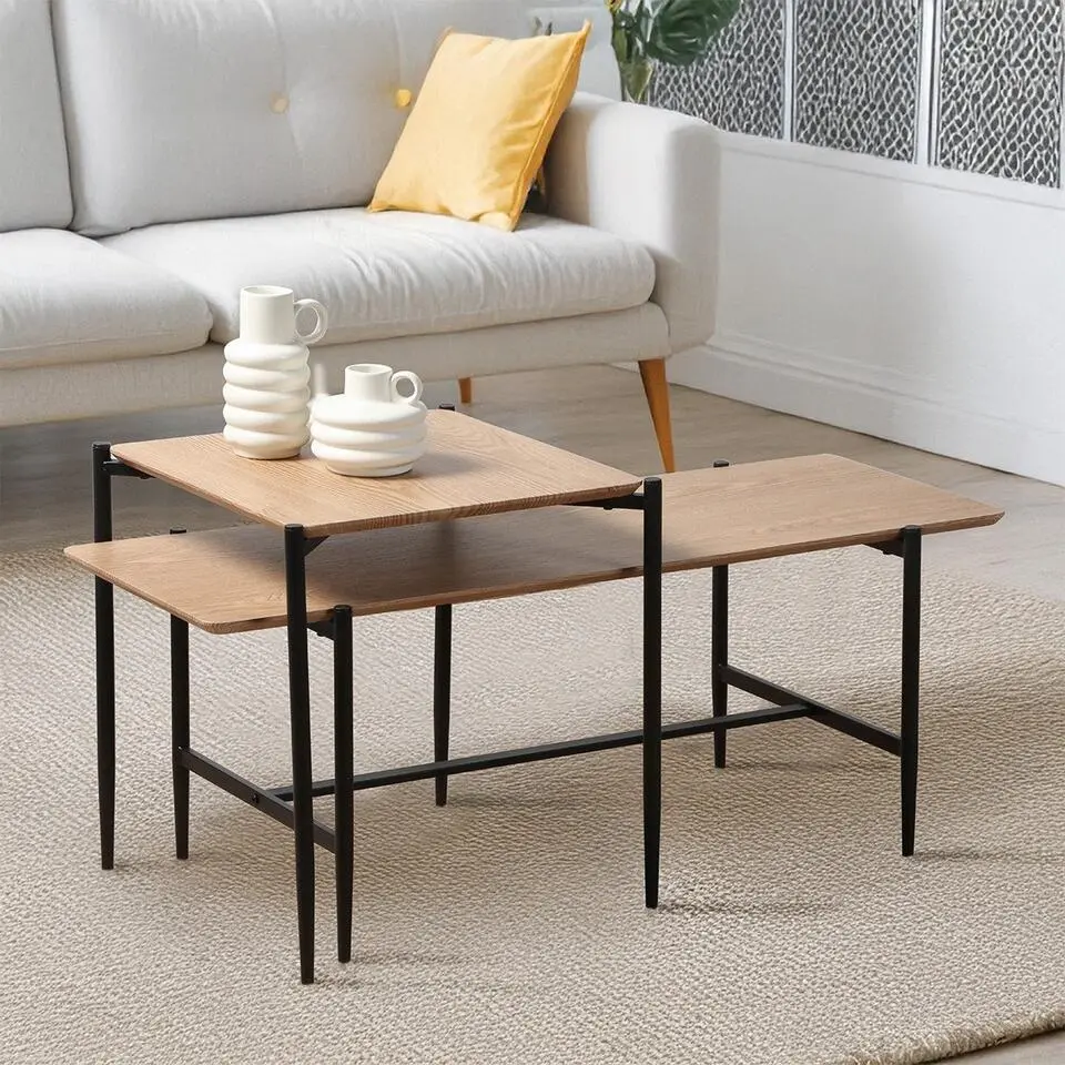 CALICOSY - Set van 2 Salontafels JESSIE - Licht hout - 38x100x40 cm