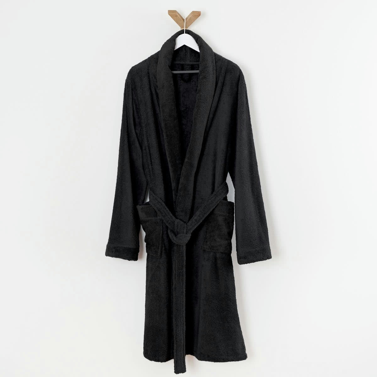 PREMIUM HOMME - Peignoir éponge col chale en coton noir m