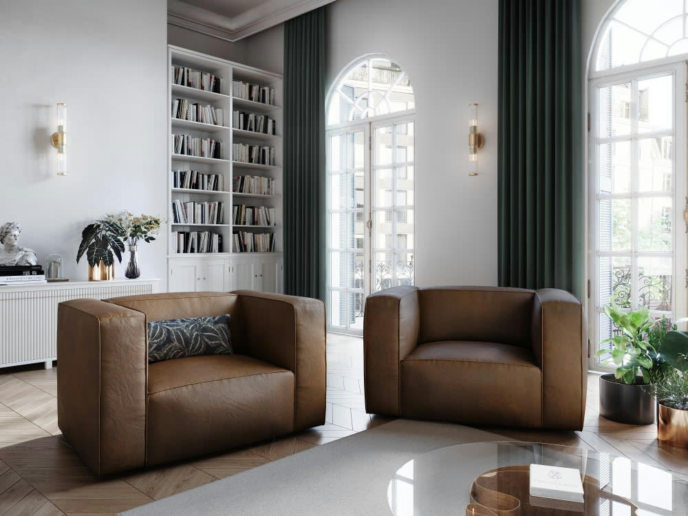 MUSE - Fauteuil 1 place XL en cuir marron foncé