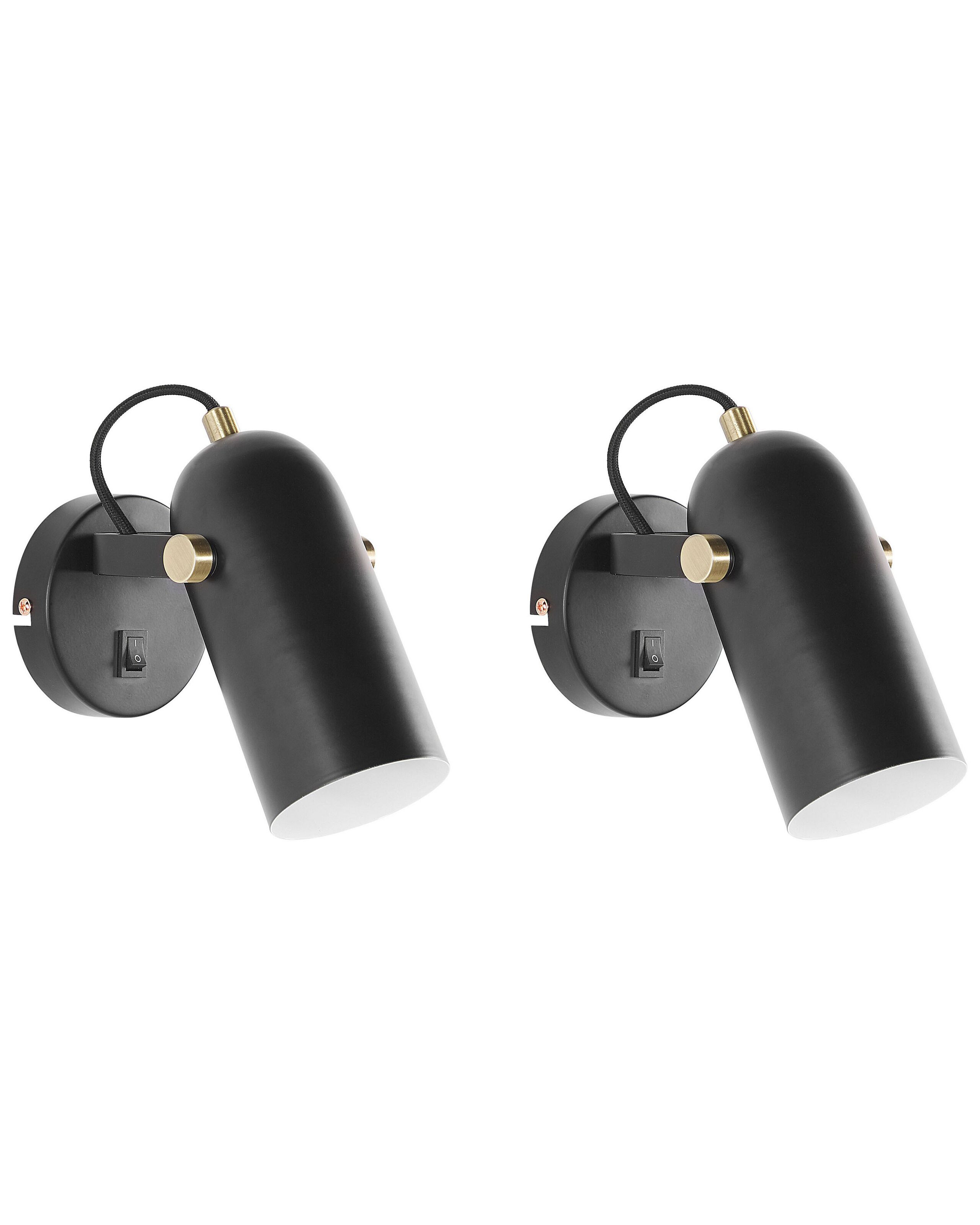 Zestaw 2 lamp ściennych kinkietów metalowy czarny