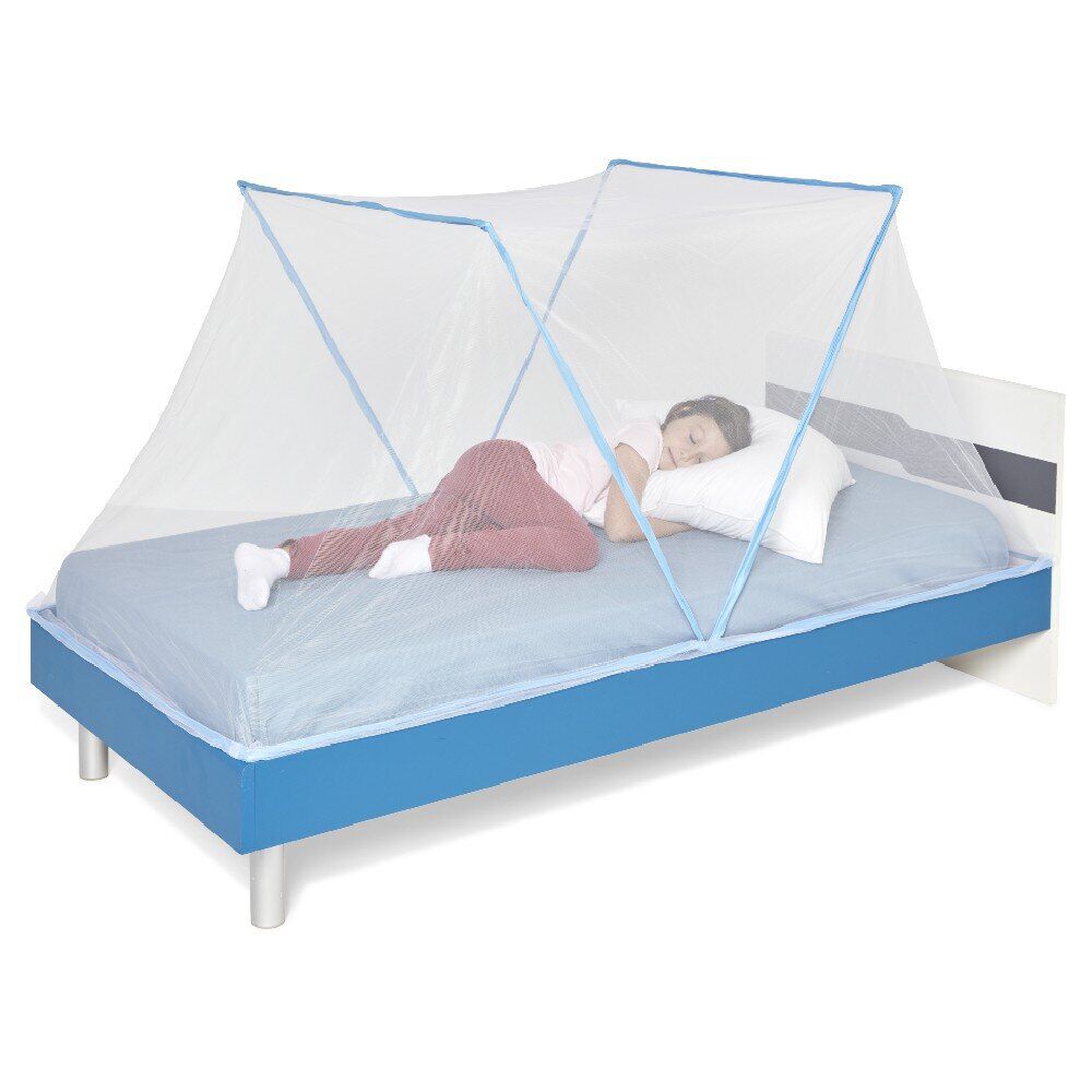 Moustiquaire dôme pliable pour lit 1 place bleu et blanc