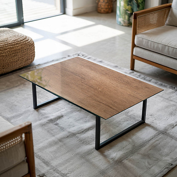 Dessus de table en verre trempé Wallfluent 100x70 cm Motif naturel du bois