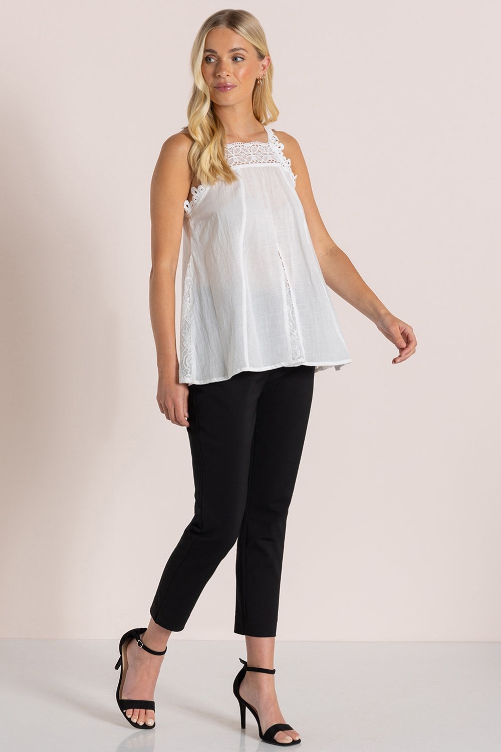 Klass. Crochet Trim Square Neck Top