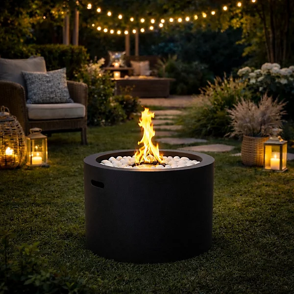 Cheminée au bioéthanol brasero de jardin rond pour intérieur et extérieur RODI Noir d.47,5