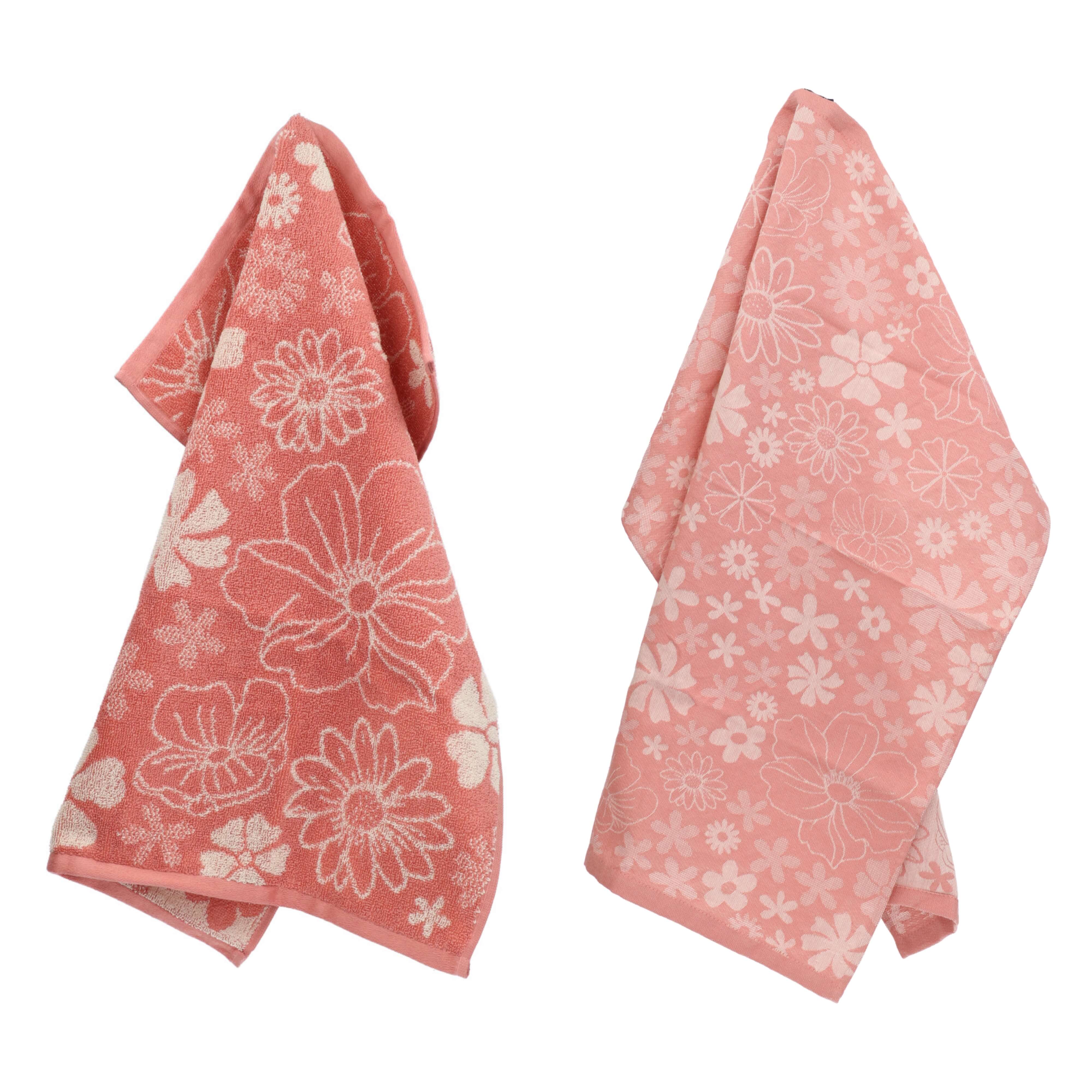 Luxe Keukendoek en Theedoek Flowerbed Roze - Bunzlau Castle - 100% biologisch GOTS katoen