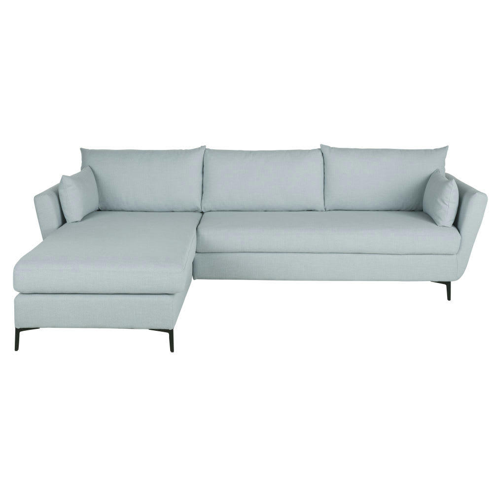 Prague - Canapé d'angle gauche convertible 4/5 places bleu glacier, matelas 10 cm