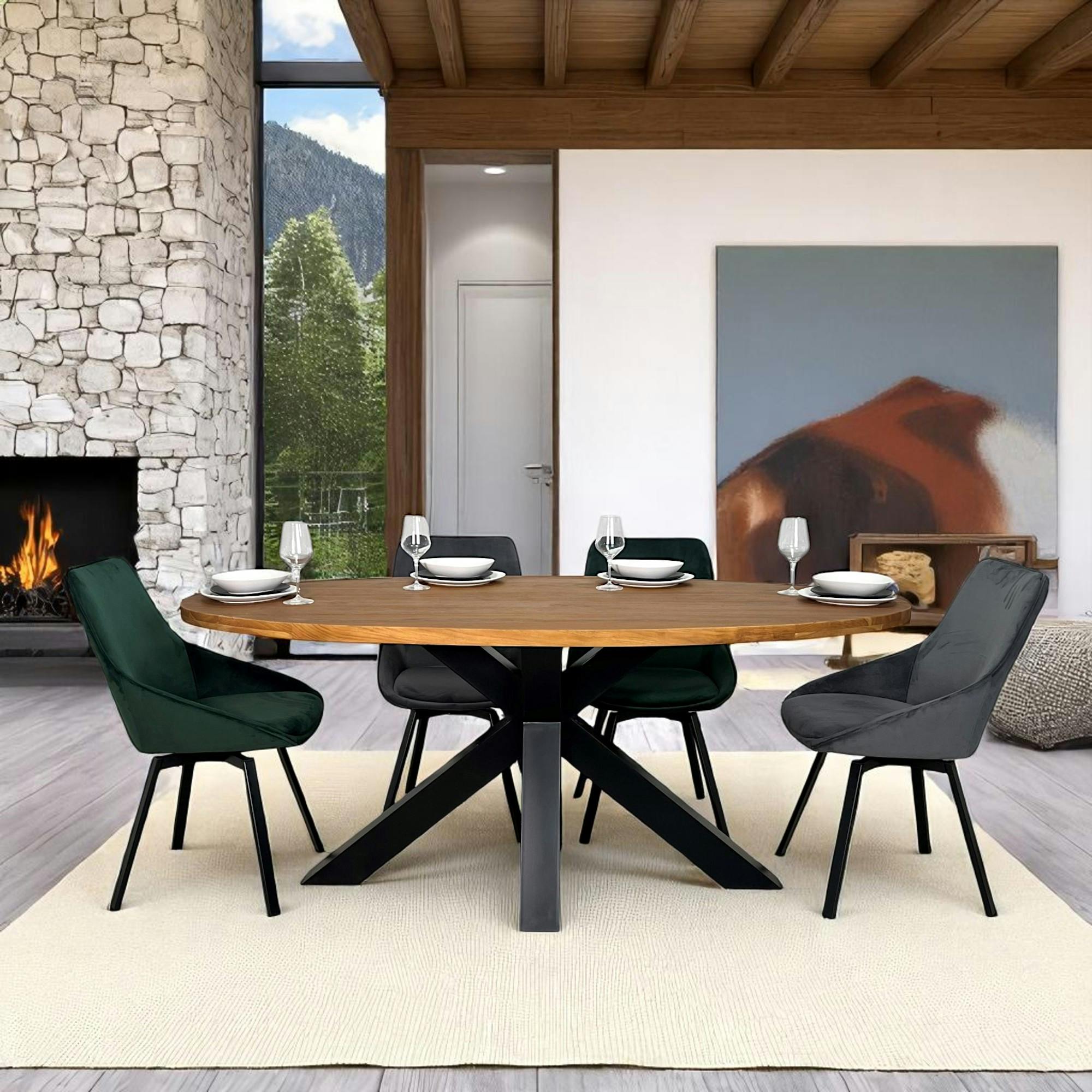 Table à manger ovale en bois de teck recyclé 190 cm ONTARIO