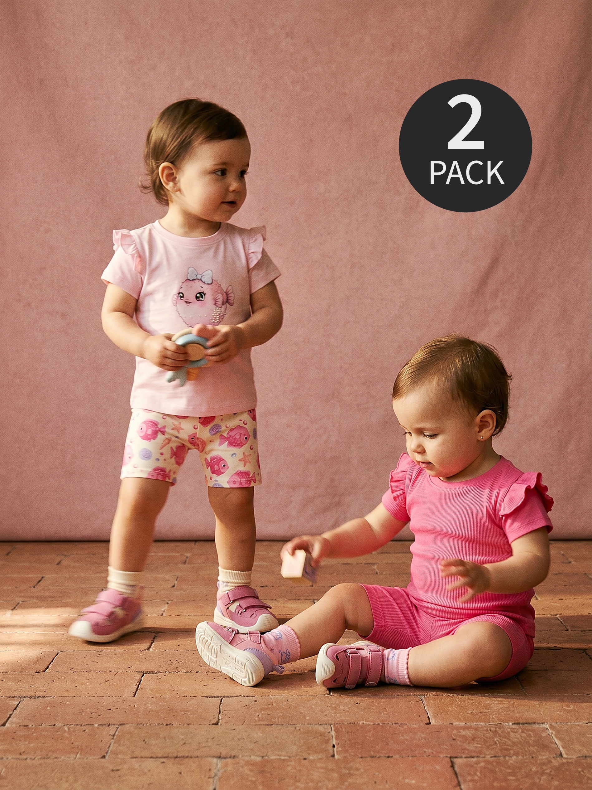 Bawełniane koszulki z ozdobnymi falbanami 2 pack
