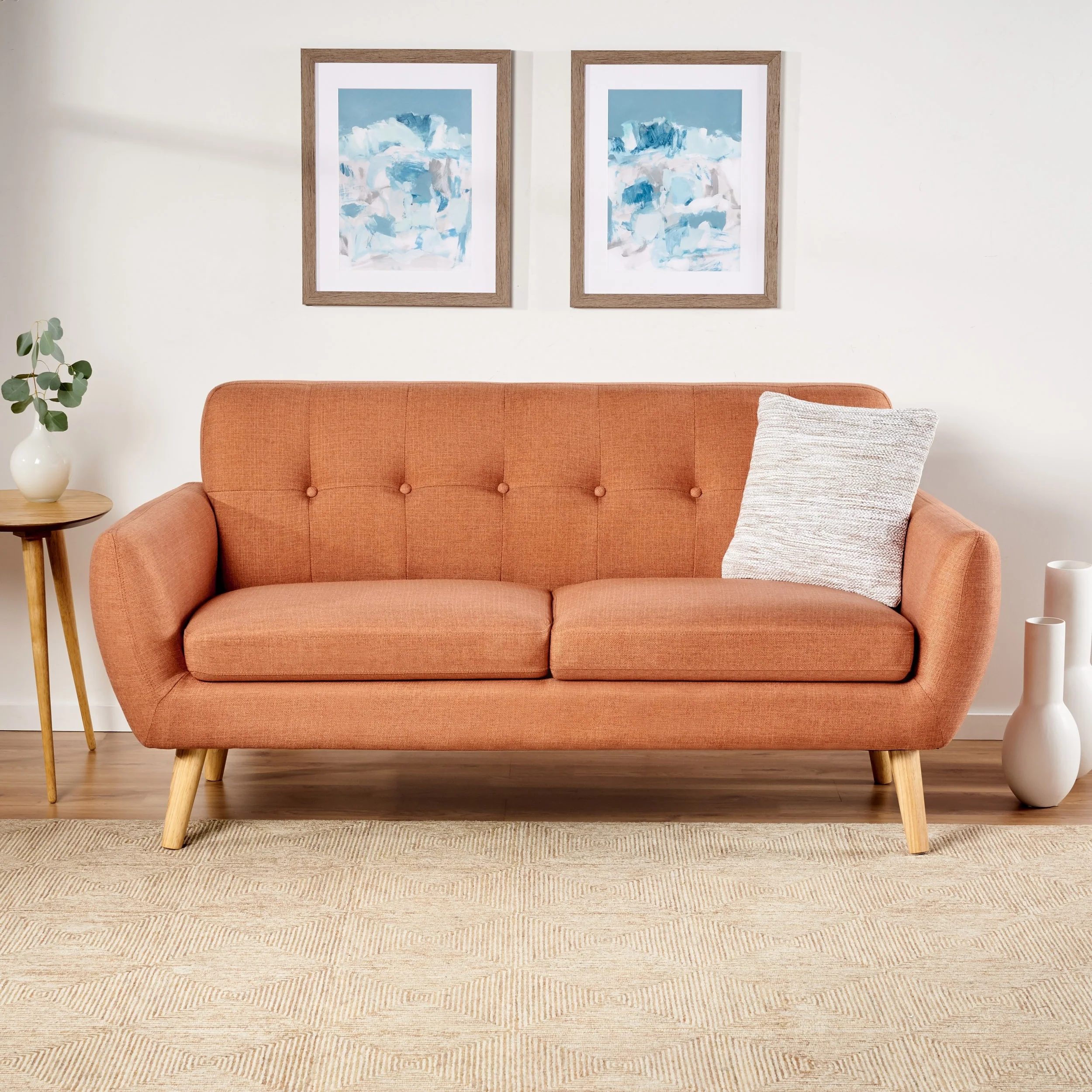Roomfitters Charming Compact Loveseat with Button Tufted Back and Waffle Stitching for Small Spaces, Upholstered in Soft Fabric