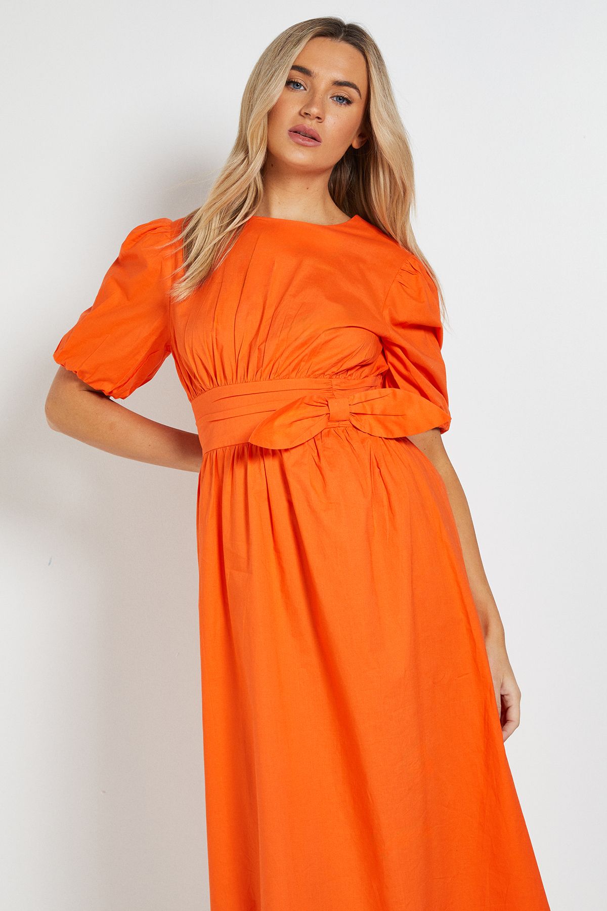Dorothy Perkins Bow Waist Detail Puff Sleeve Midi Dress