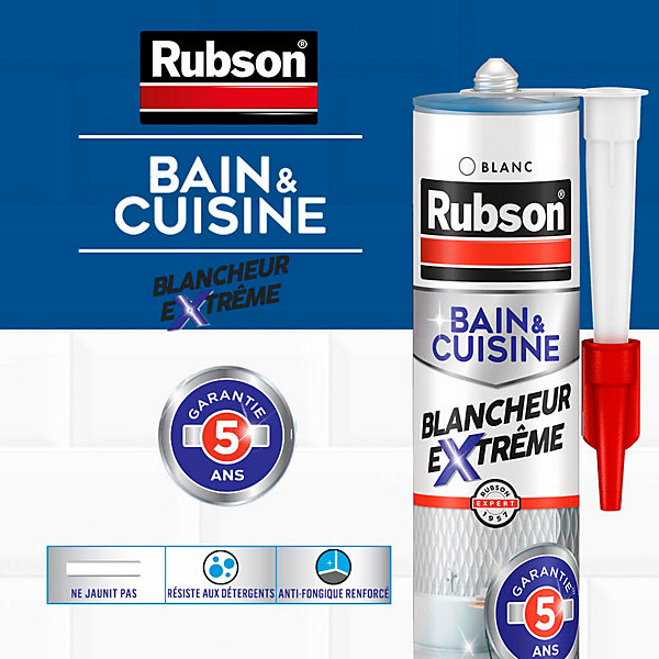 Mastic Rubson Bain &Cuisine Blancheur extrême cartouche 280 ml