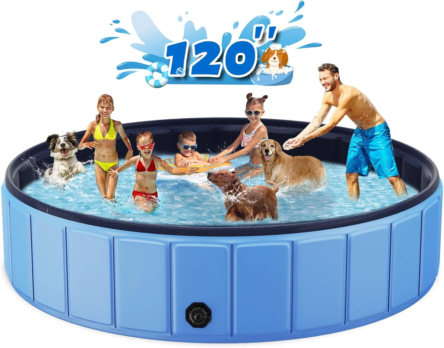 Foldable Dog Swimming Pool, 120x20 Oversize Collapsable Hard Plastic Potable Bathing Tub for Pet Dog Kiddie Pool Indoor and Outdoor Leakproof PVC Play Pool for Large Dogs Pets Puppy Kids Blue(120)