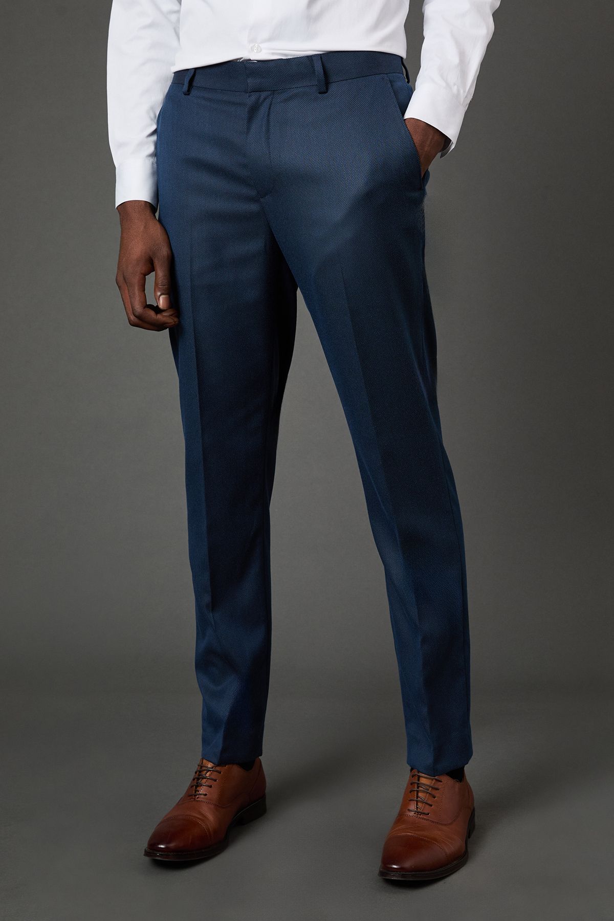 Burton Navy Birdseye Stretch Slim Fit Suit Trousers