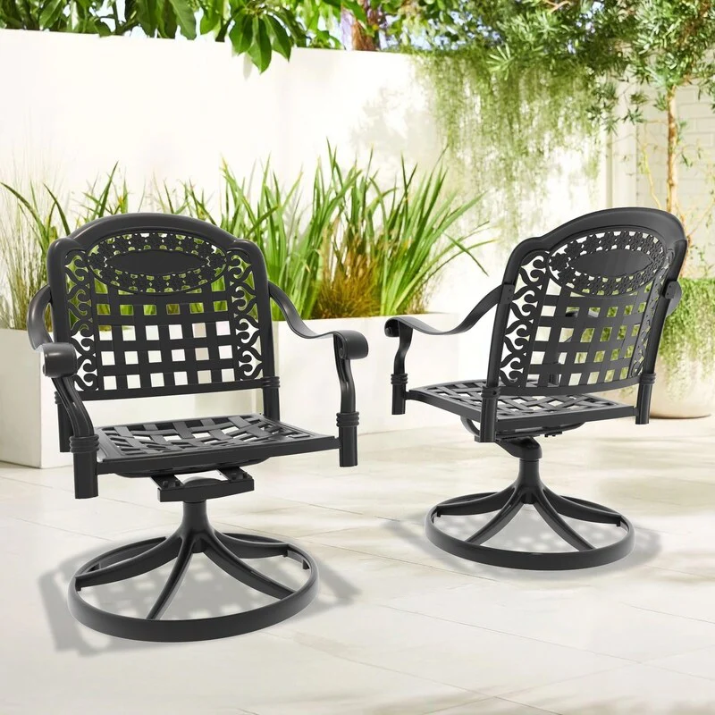 Black Swivel Aluminum Patio Outdoor Dining Chair (2-Pack)