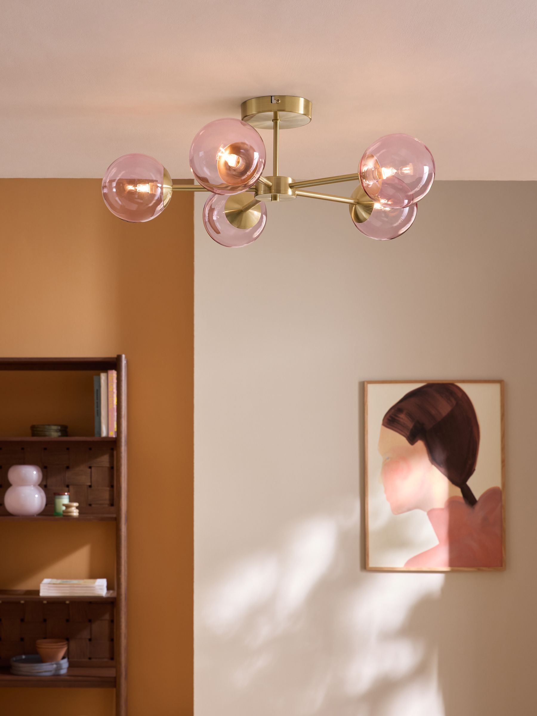 Globe 5 Light Flush Ceiling in Pink