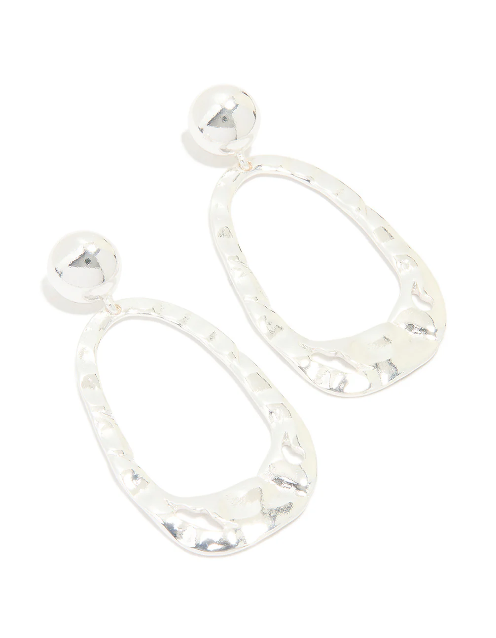 Silver Organic Rectangle Drop Earrings